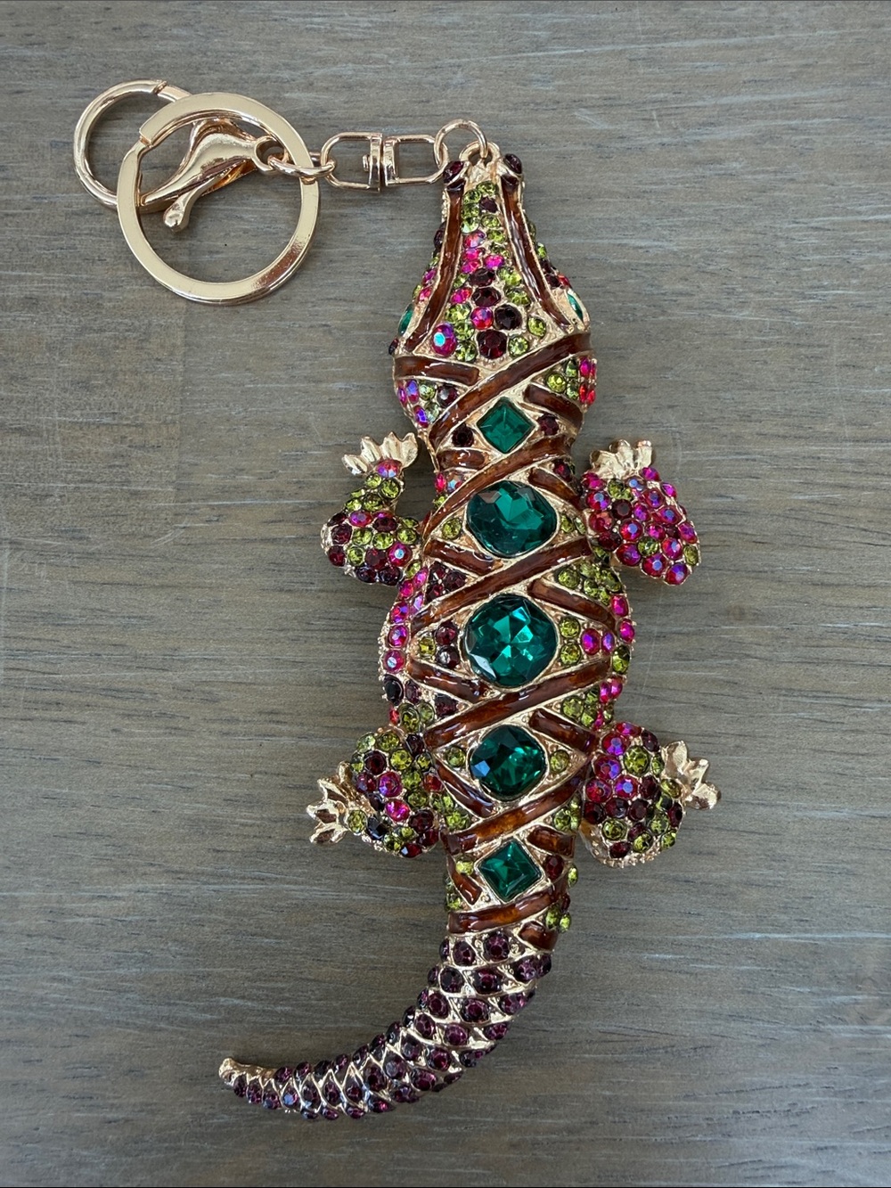 Jeweled Lizard Keychain - Multicolor Crystals on Gold Tone Metal NWOT